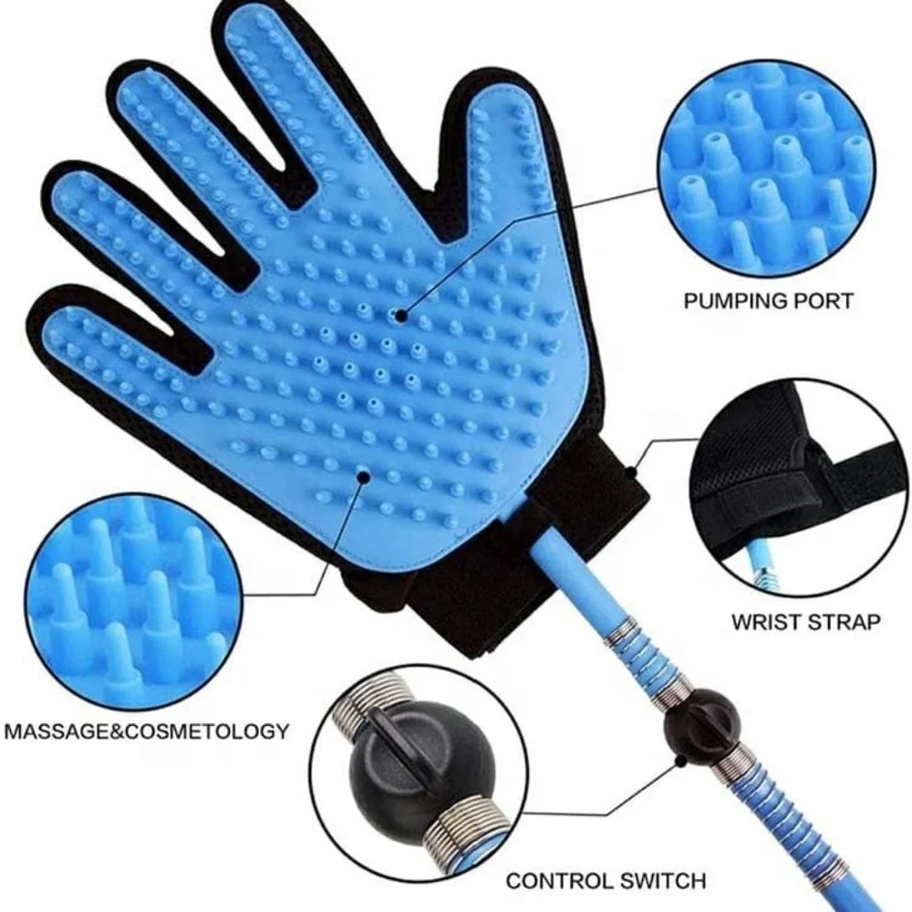 3 in 1 Glove Set for Pets Brush Shower Spray Hair remover Glove, Dog & Cat Groom